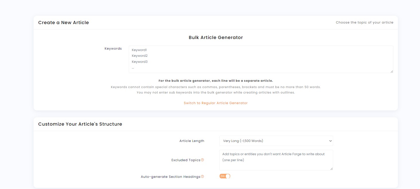 how to create bulk new articles with articleforge 4